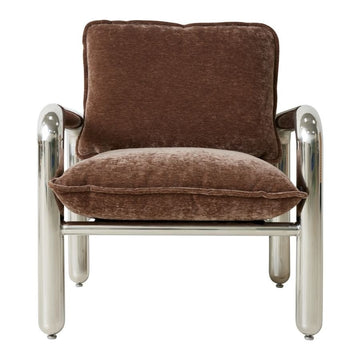 Chrome Lounge Armchair, Velvet Brown - House of Orange