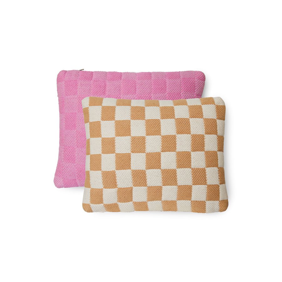 Checkered woven cushion pink/terra (38x48) - House of Orange